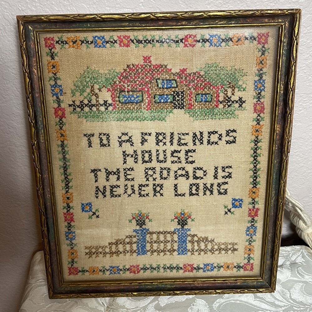 1937 “To A Friends House The Road Is Never Long” Cross Stitch Sampler